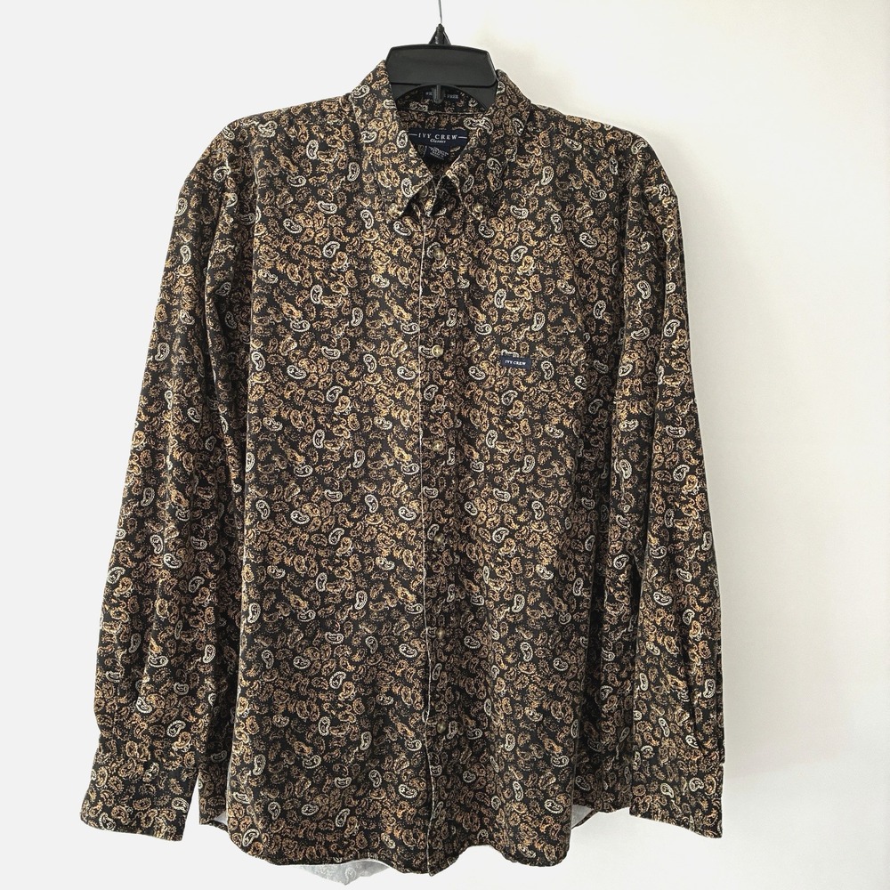 Ivy Crew Classics Men's Large Black Gold Paisley Shirt AOP 90s Dark Academia Y2K